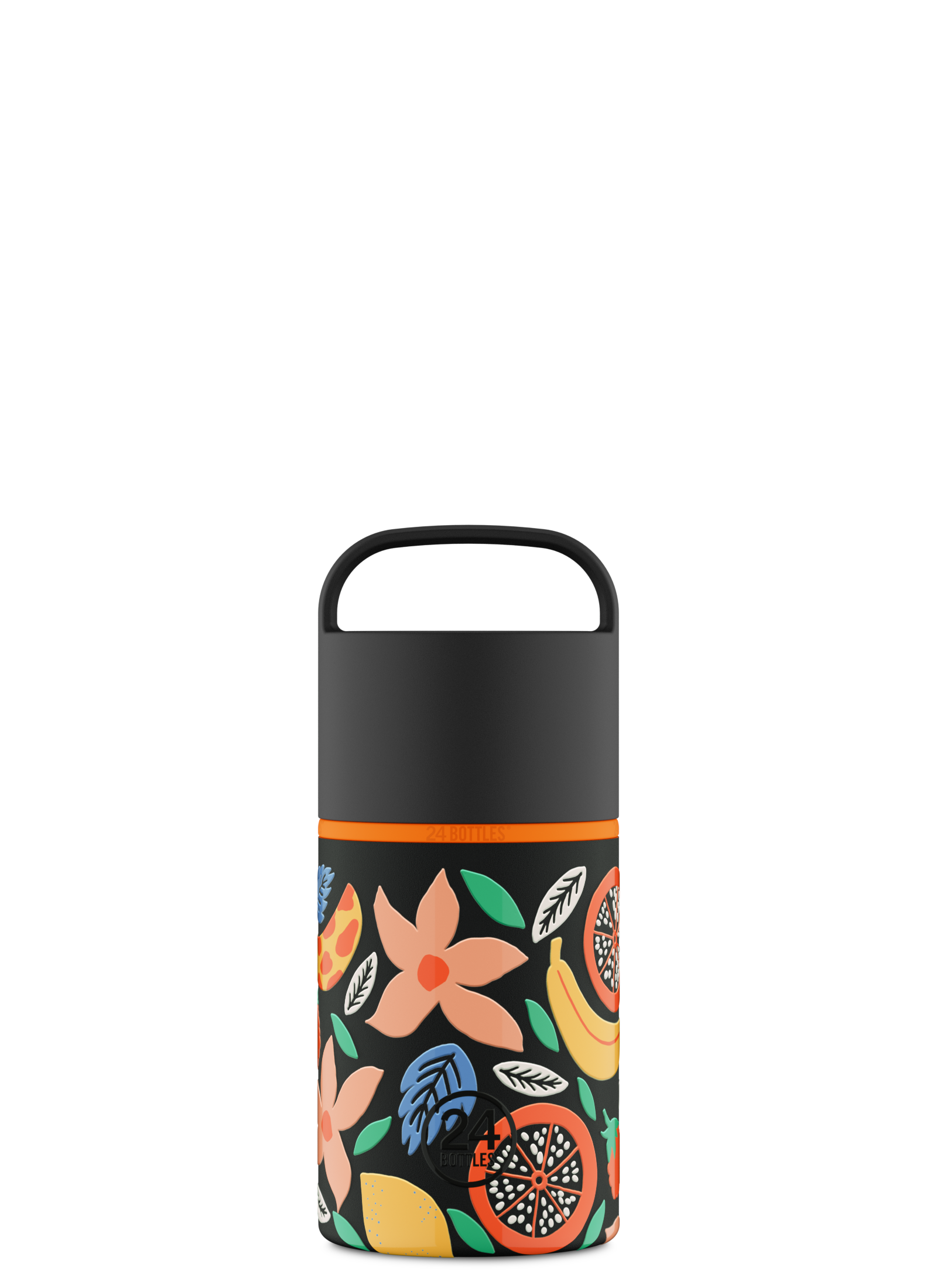 Black tumbler with a handle, with colorful floral design